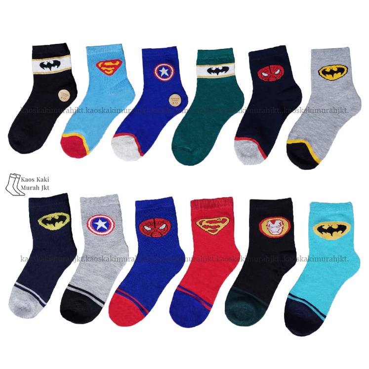 3 Pasang Kaos Kaki Anak TK SD Motif Superhero Kaos Kaki Anak Karakter Superhero Usia 5 Sampai 7 Tahun