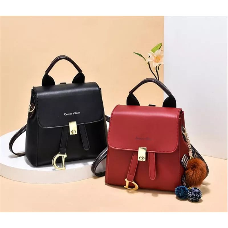 L6094 GT1822 Tas Ransel Wanita Cantik Mini Backpack Stylish Tas Batam Gantungan Pompom Tas Kuliah / 