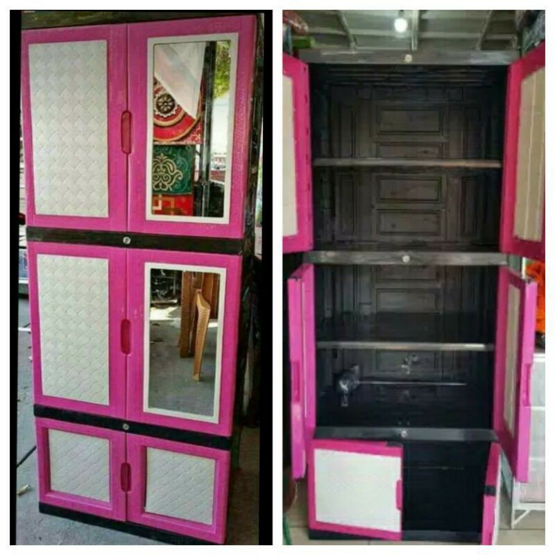 LEMARI PLASTIK KACA JUMBO 2 CERMIN AQUOSE ROSE Susun 5 Double KACA [KHUSUS KIRIM CARGO]