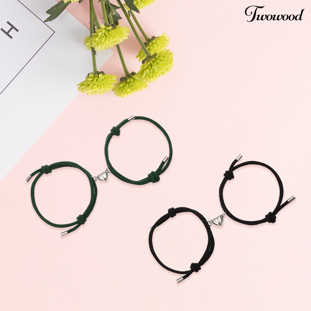 Twowood 2Pcs Beautiful Bracelet Magnetic Adsorption Alloy Elegant Length Adjustable Fashion Bracelet for Dating