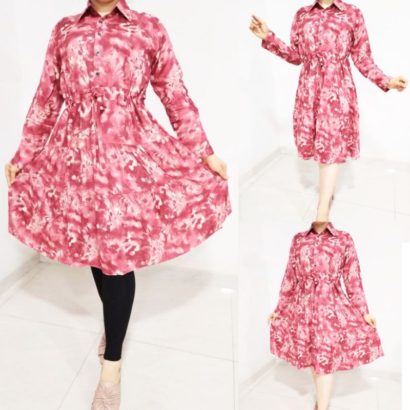 DRESS WANITA KATUN RAYON IMPORT KANCING TUNIK TIE DYE