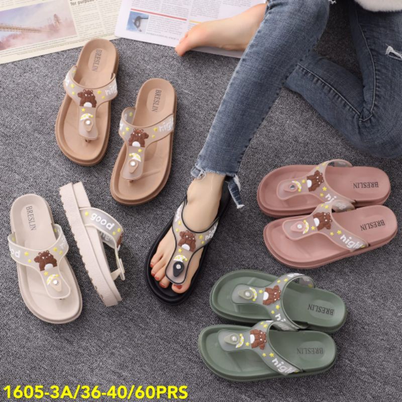 Jelly sandal wanita sendal karet jepit cewe import Breslin 1605