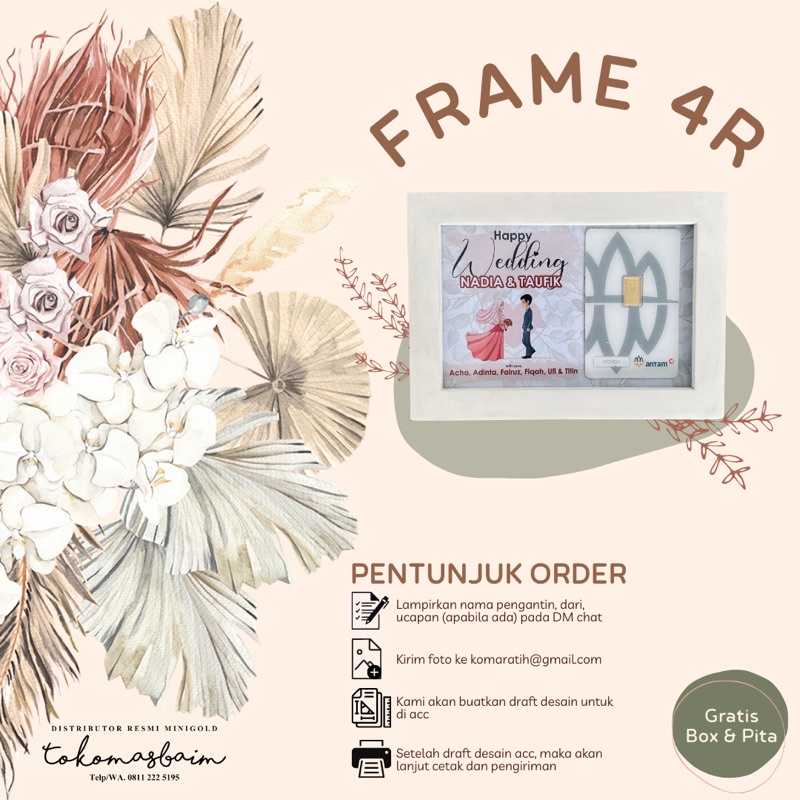 Custom Frame / Bingkai 4R untuk LM Antam atau Minigold - Wedding