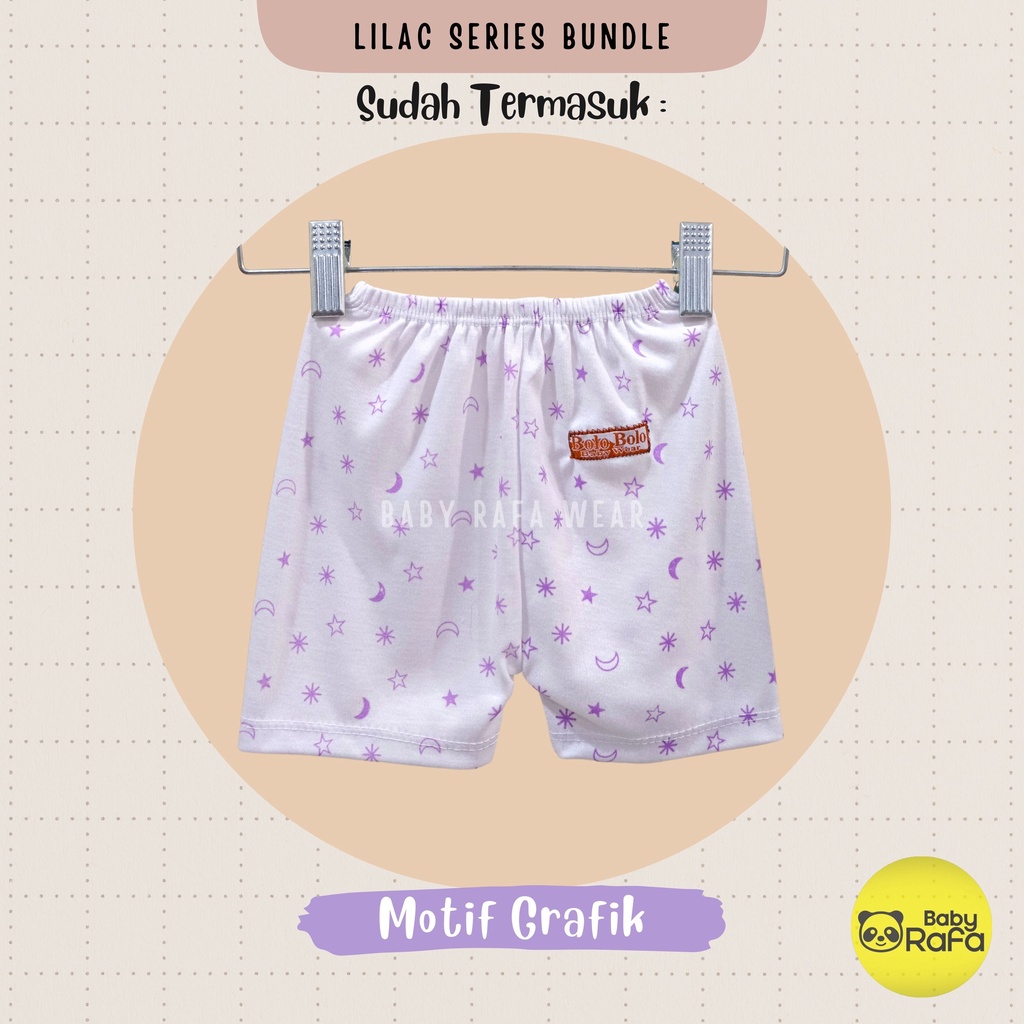 Serian Lilac - 3 pcs Celana Pendek Bayi Baru Lahir 0 - 3 Bulan Lilac Series merk SNI Bolo - Bolo