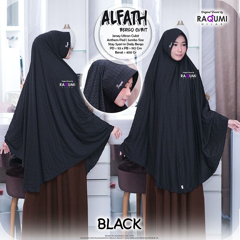 ALFATH BERGO CUBIR RAQUMI ORIGINAL | BERGO SYARI | BERGO RAQUMI | JILBAB JUMBO HITAM | JILBAB HITAM