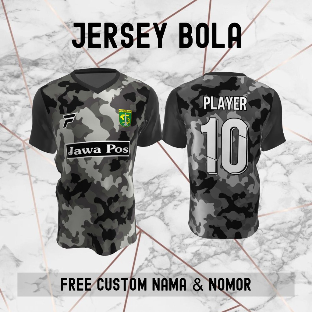 Jersey Persebaya Surabaya Loreng Abu Klub Bola Baju Kaos Custom Nama dan Nomor Punggung - 626 Jersey