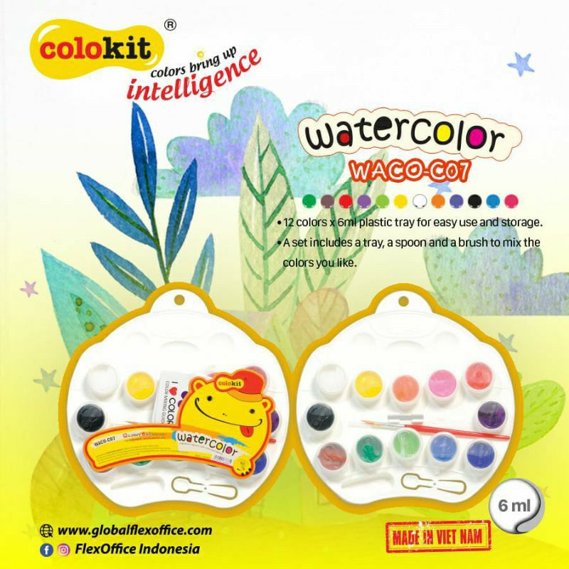 

Set Lukis Cat Air/ Watercolor Colokit Free Palet dan Kuas 12 warna Flexoffice