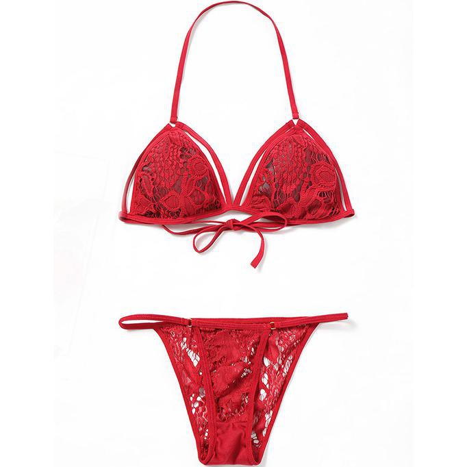 bra Sexy lingerie bra gstring set bikini Renda transparan B053 - Merah, FREE