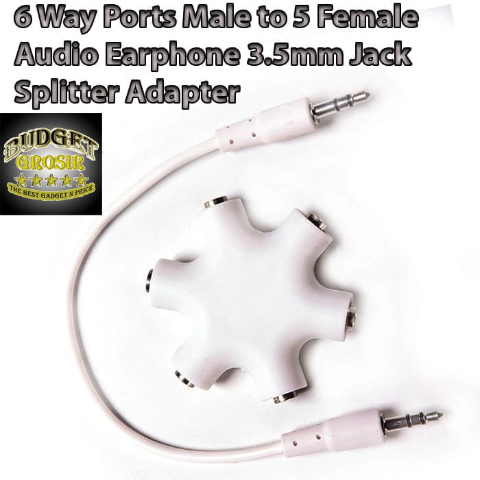 6 Way Ports Male to 5 Female Audio Earphone 3.5mm Jack Splitter Adapter - JLT108--ALLOYSEED