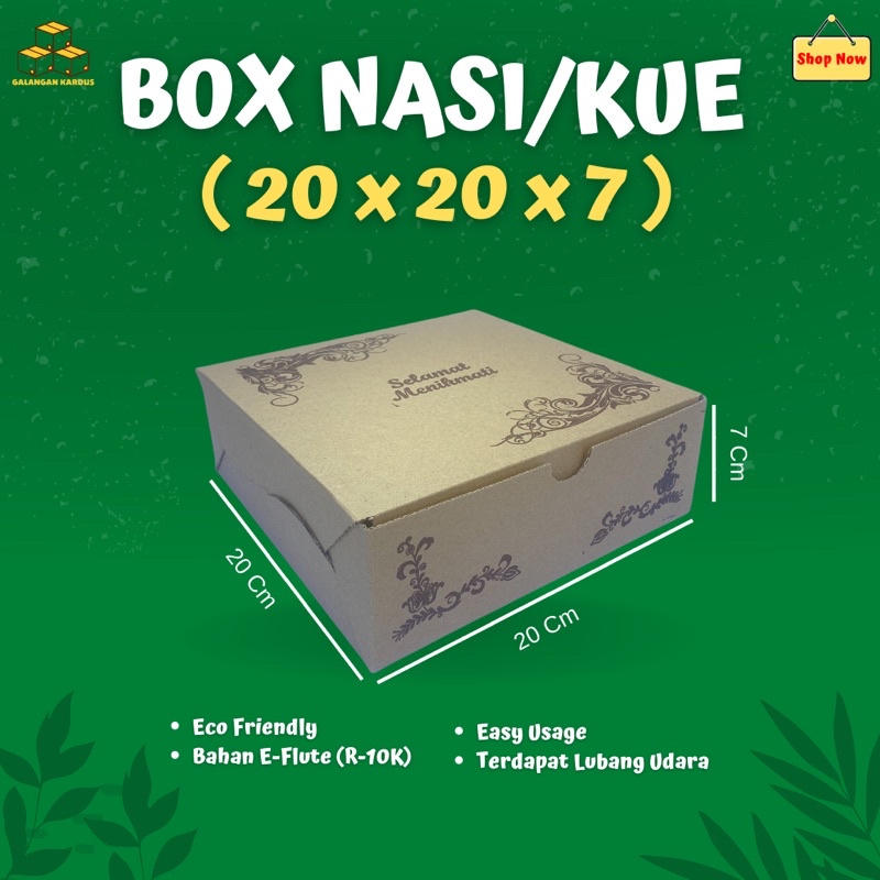 KARDUS KEMASAN BUNGKUS KERTAS uk 20x20x7 DIE CUT PACKAGING BOX PACKING KARTON NASI MAKANAN KUE ROTI 