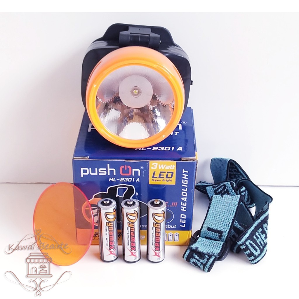Senter Kepala Push On HL-2301A 2301 Batu Baterai Terang Lensa Kabut