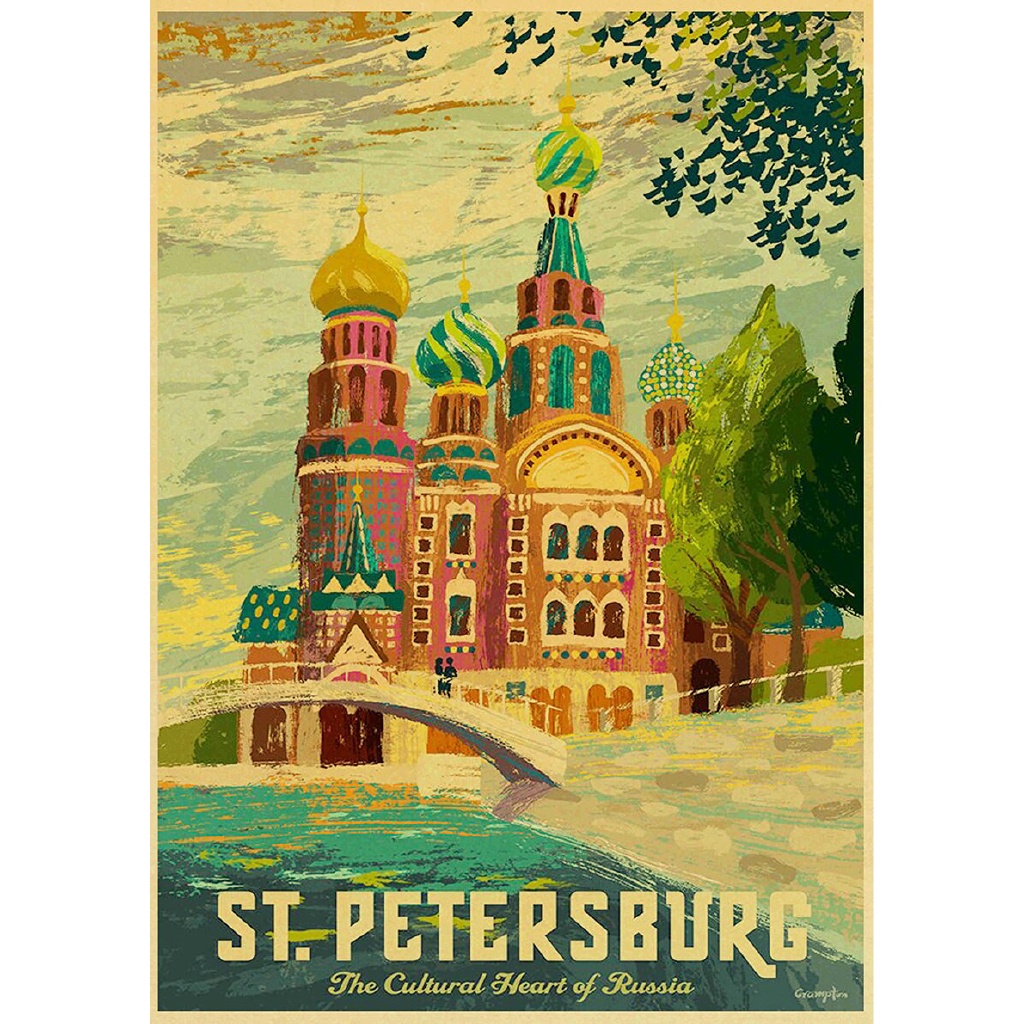 Poster Stiker Dinding Bahan Kertas Kraft Motif Print Travel Soviet Gaya Retro Vintage Untuk Rumah