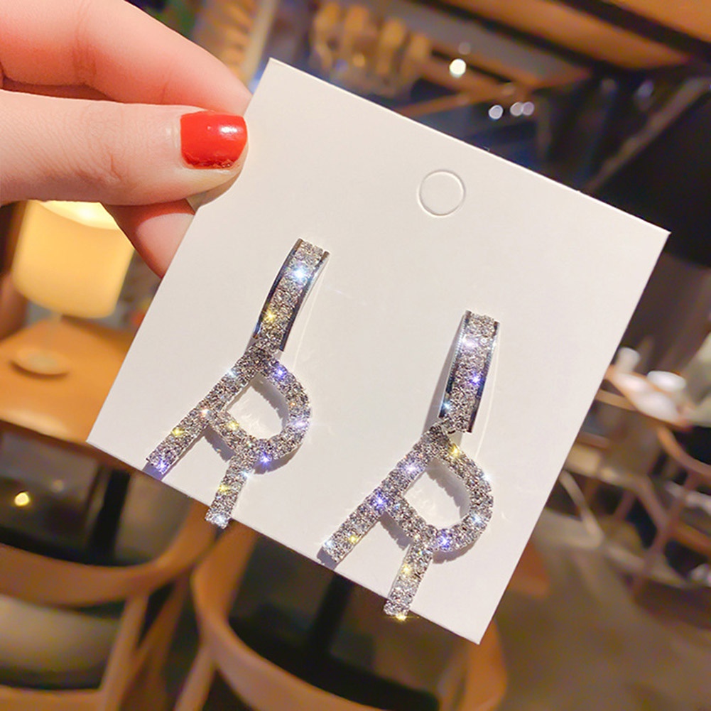 Hu Hu Hu Hu Hu Alat Bantu Pasang Kacamata♡ Anting Tusuk Gantung Wanita Desain Huruf H R Hias Berlian Imitasi Untuk Pestahadiah