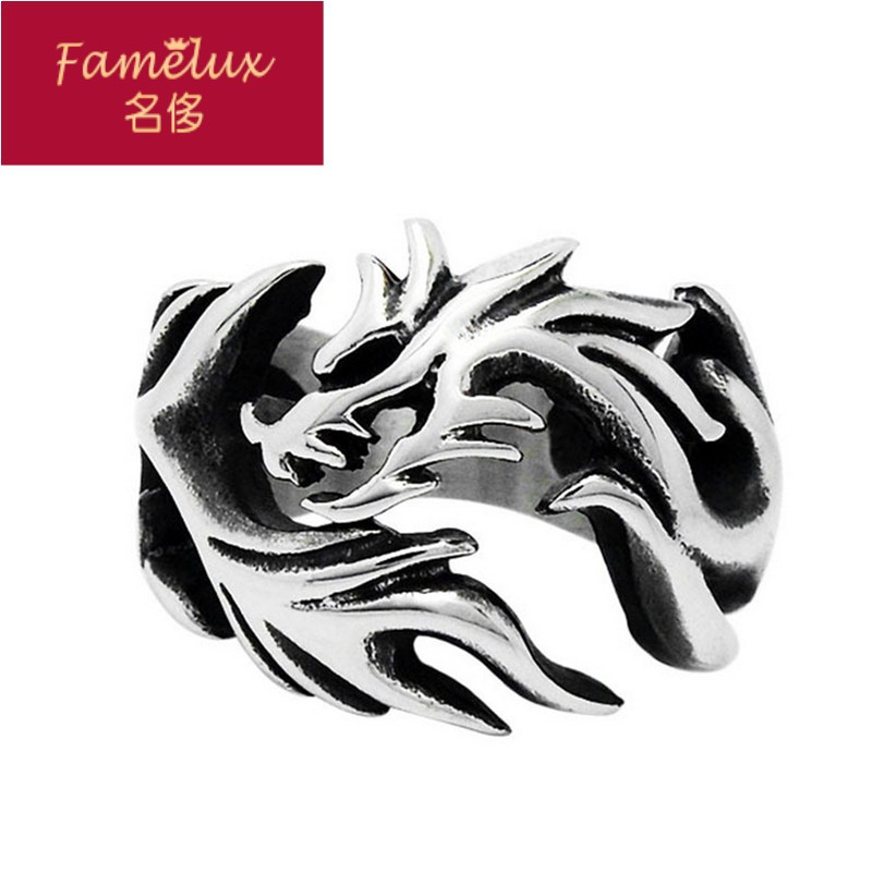 ✘Mewah Mendominasi Cincin Naga Cincin Pria Jari Telunjuk Baja Titanium Cincin cincin naga retro pria
