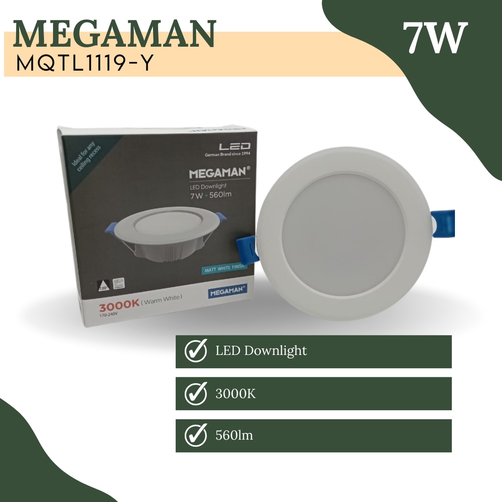 Lampu LED MEGAMAN Downlight MQTL1119 7W 6500K Putih