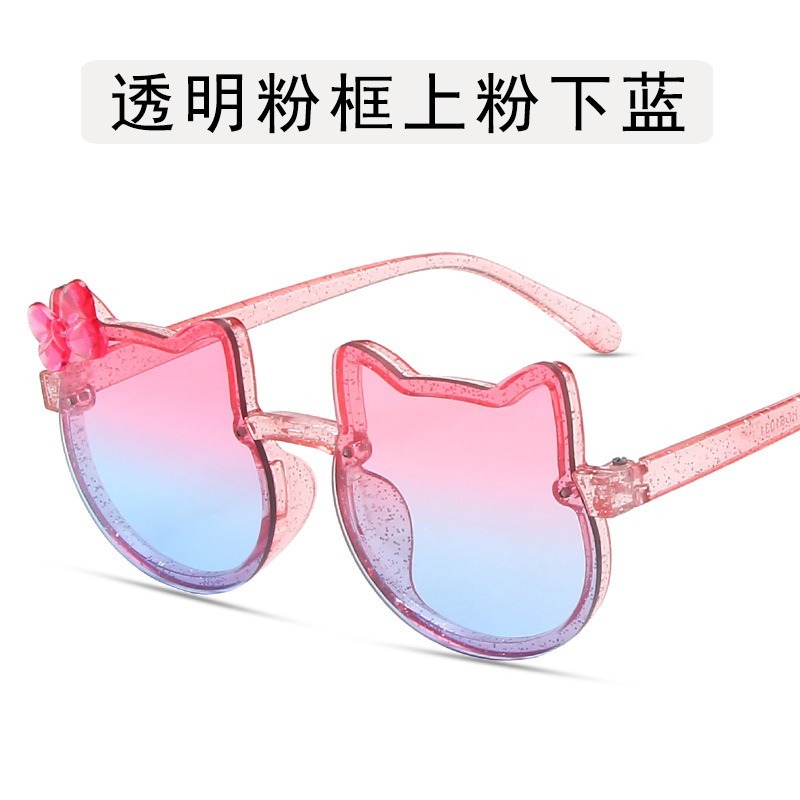 【YUZHU】COD New Fashion Glitter Cartoon Cute Kitten Bow Sunglasses untuk Anak-Anak