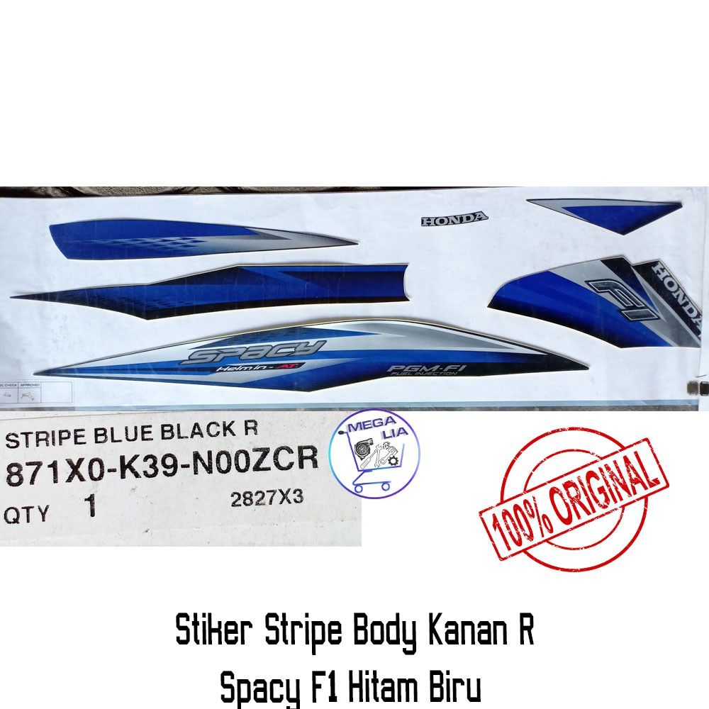 Stiker Stripe Body Kanan R Spacy F1 Hitam Biru  871X0-K39-N00ZCR ORI HONDA