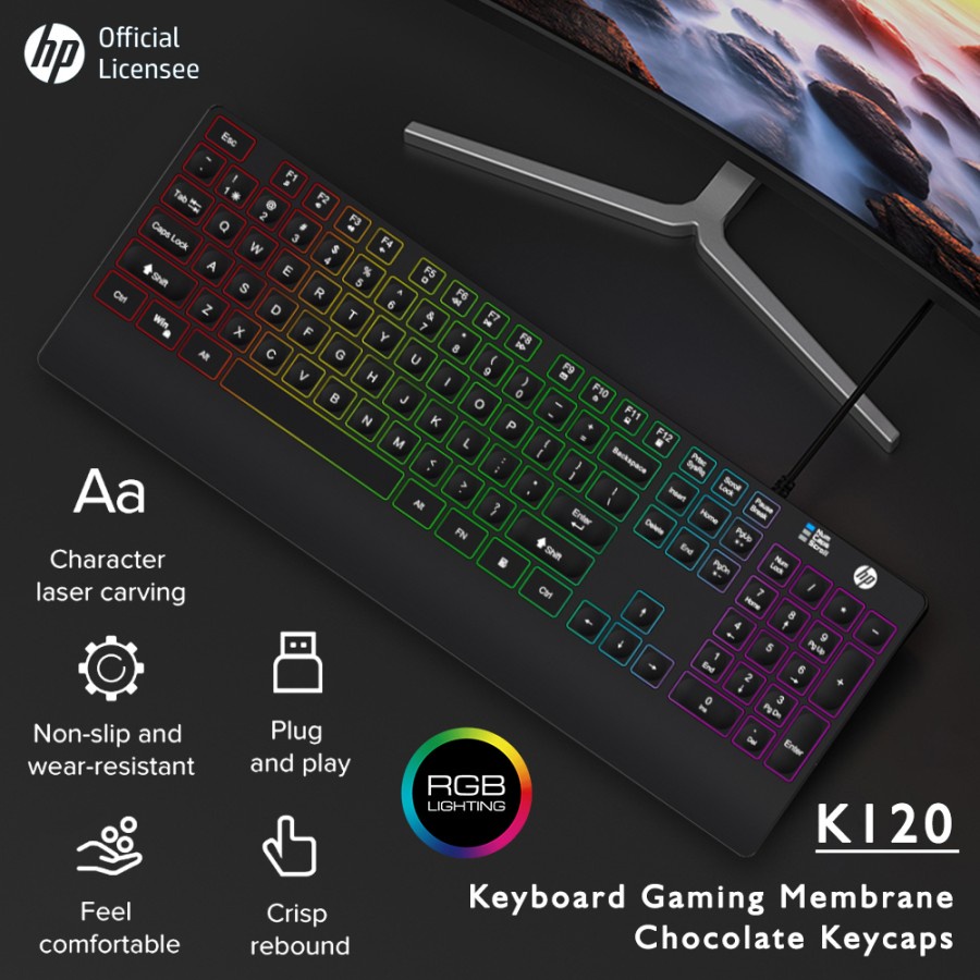 Keyboard Gaming HP K120 - Membrane Keyboard With Chocolate Keycaps RGB