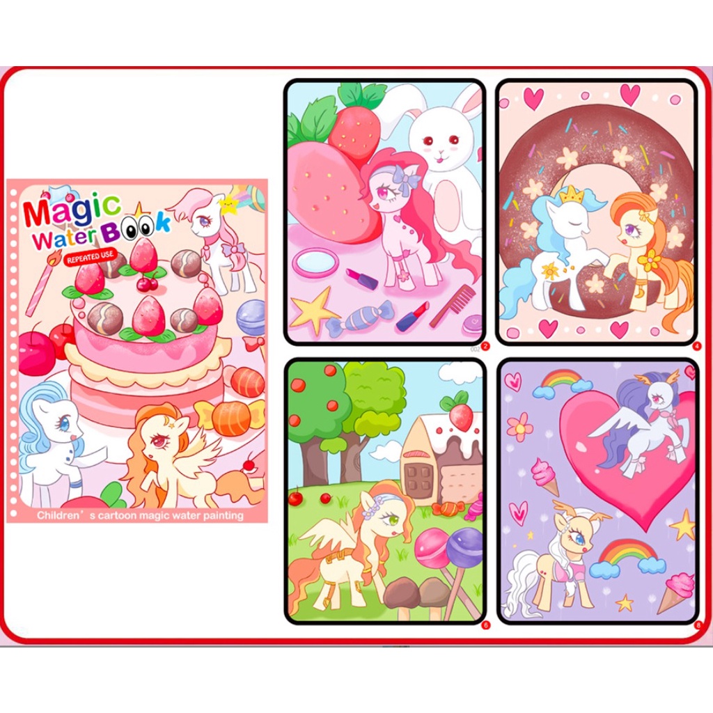 Buku gambar magic water book menggambar dengan air cocok untuk bayi dan anak-Unicorn Cake