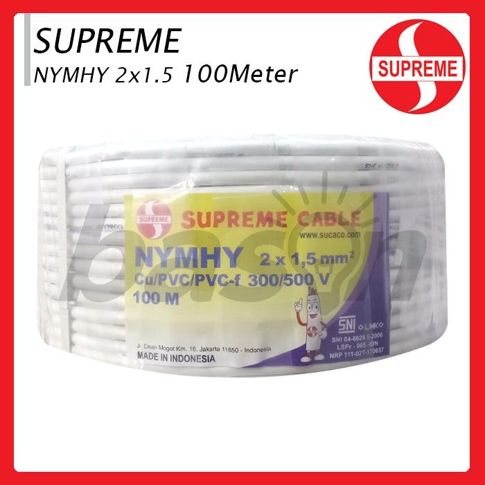 Supreme NYMHY 2x1.5mm @100 Meter - Kabel Listrik Serabut