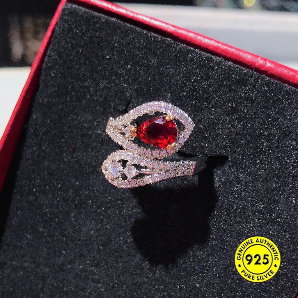 Cincin Open Ring Adjustable Dengan Batu Ruby Warnawarni Untuk Wanita