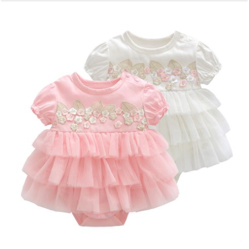 AB02- Baju Jumper bayi / pakaian romper anak perempuan  rok tutu motif daun dan bunga