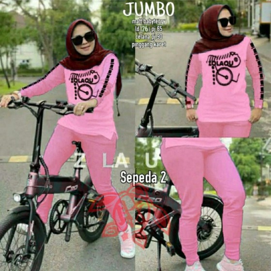 Setelan baju senam muslim aerobik tosca abu celana / baju senam muslimah celana sepeda terbaru