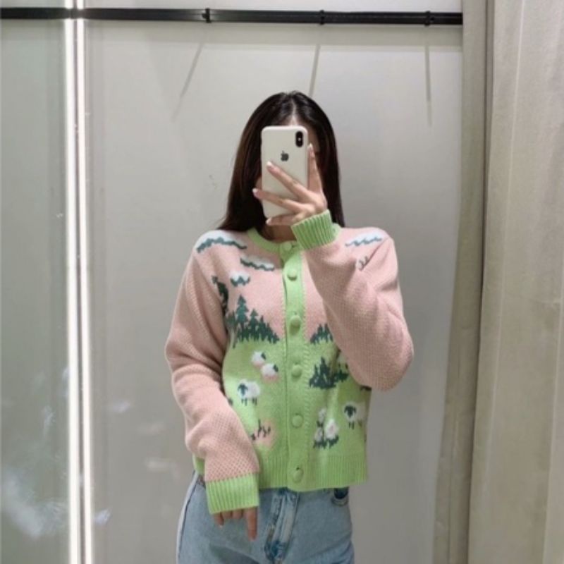 M FESYEN KETA CARDIGAN KNIT KOREAN STYLE OUTER KOREA BAJU WANITA OVERSIZE LENGAN PANJANG |CARDIGAN P