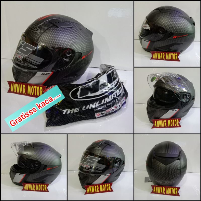 Helm NJS Shadow N 814 Carbon Red (FREE DARK FLAT) Ongkir Termurah 2kg
