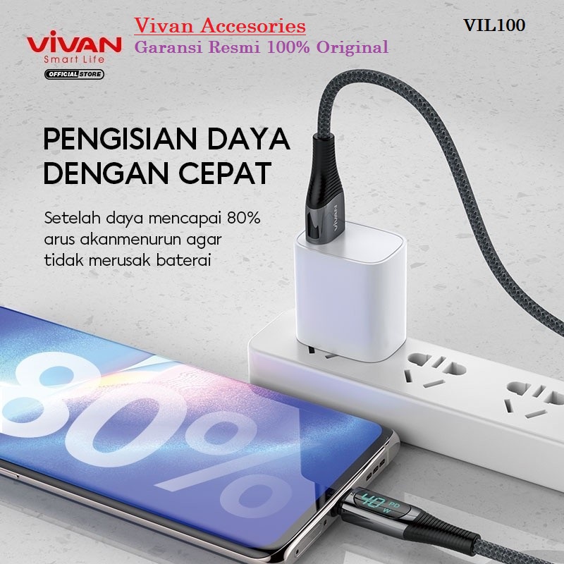 VIVAN Kabel Data VIL100 USB To Lightning 12W 2.4A 1M Fast Charging LED