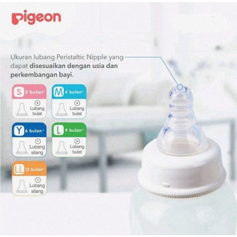 Pigeon Peristaltic Slim Neck Nipple Isi 3 Pcs - Dot Botol Susu