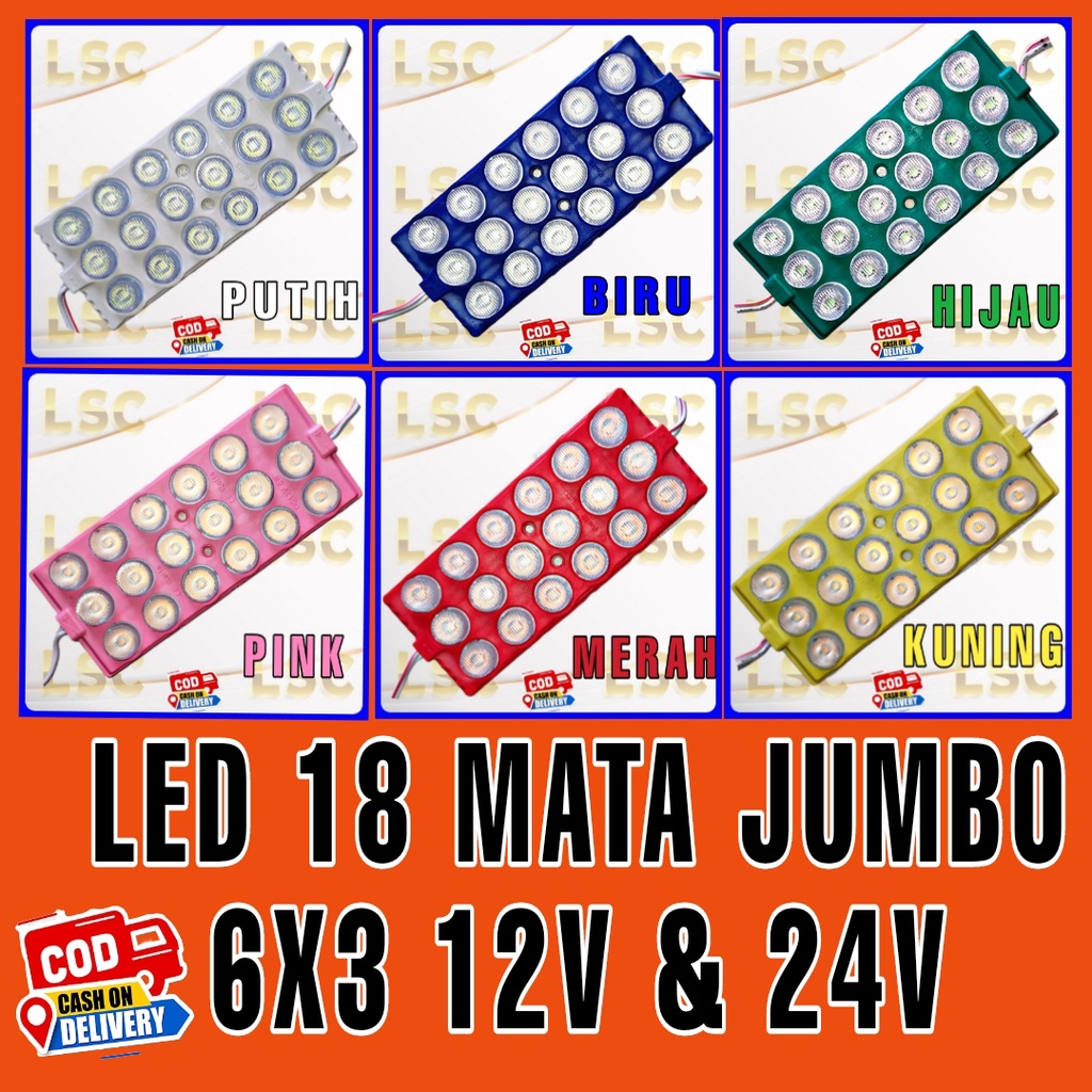 lampu led 18 mata jumbo 12v &amp; 24v variasi lampu kolong mobil bus truk neon box