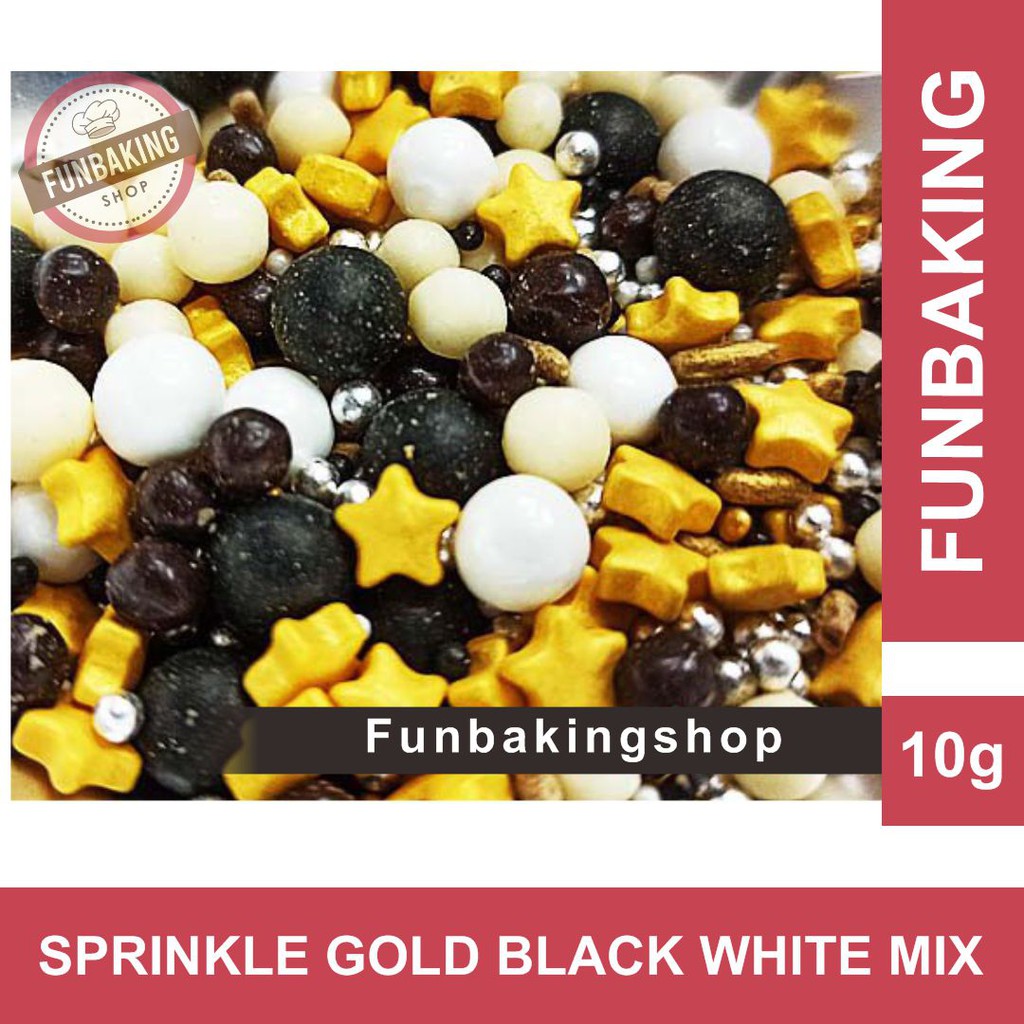 

FunBaking - SPRINKLE BLACK GOLD WHITE SILVER MIX PEARL FOOD GRADE
