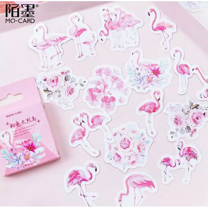 

45pcs aesthetic stiker box Pink Flamingo lucu utk dekorasi scrapbook/album