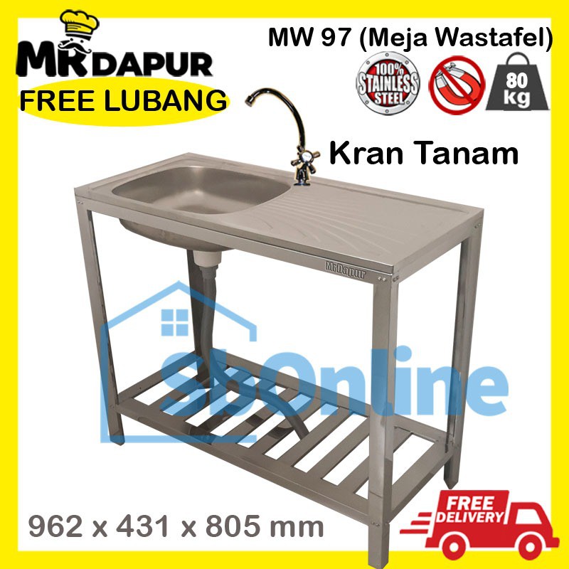 Wastafel/Bak Cuci Piring Mr Dapur MW 97 Kran Tanam Portable Stainless Original