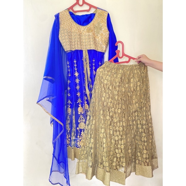 Set Baju Gamis Mewah Biru Elektrik 4pcs
