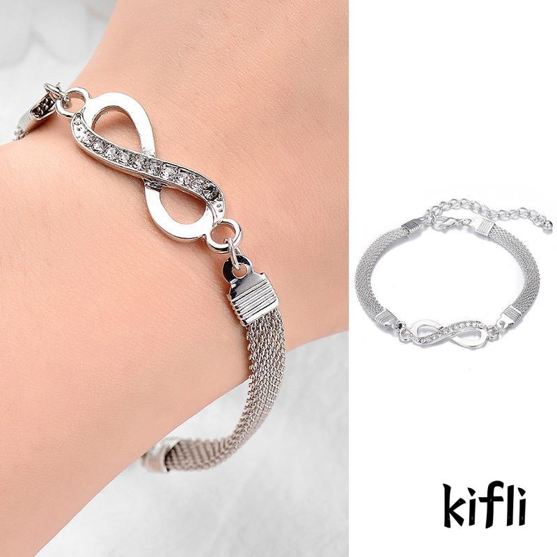 Gelang Tangan Unisex Dewasa Desain Angka 8 Hias Berlian Imitasi