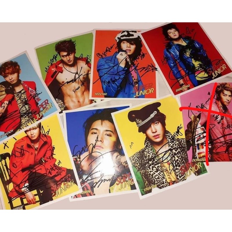 Super Junior postcard real signed leeteuk siwon heechul kyuhyun ryeowook shindong sungmin