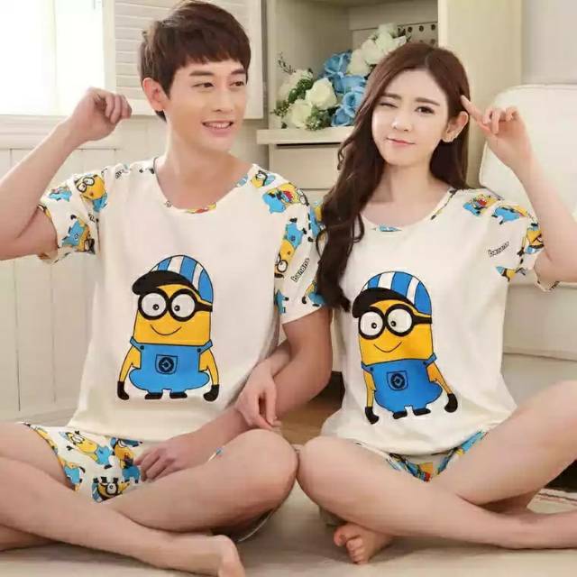 Piyama setelan pasangan minions HP . Baju tidur couple . Sleepwear lucu