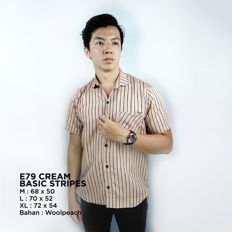 Kemeja pria garis lengan pendek cream / Kemeja pria garis / kemeja garis terbaru