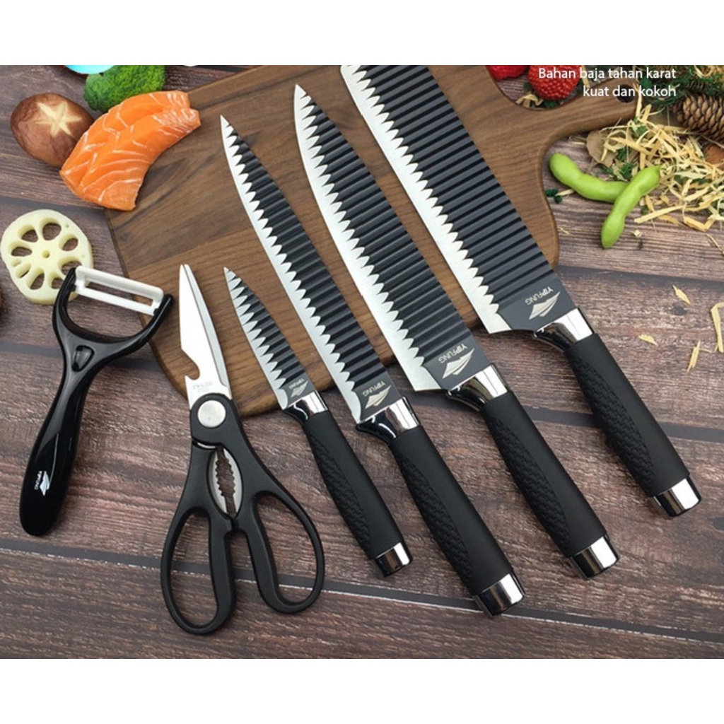 Pisau Dapur Hitam Set Isi 6 Pcs Black Knife Forging Family