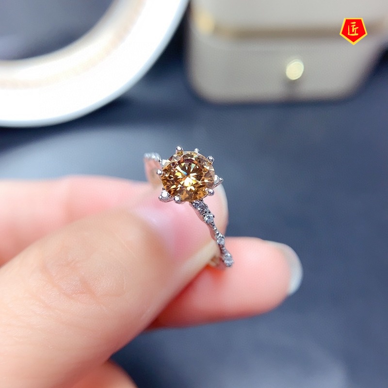 [Ready Stock]Simple Personality Champagne Morganite Snowflake Ring