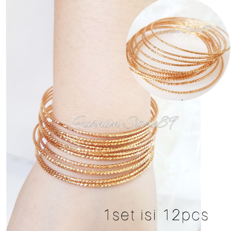 Gelang set-12 keroncong (perhiasan lapis emas 18k) Gelang keroncong isi 12pcs set 7 dan set 3