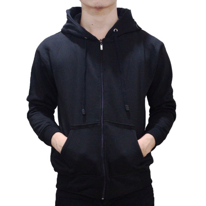 Jaket Polos Hoodie Zipper Hitam