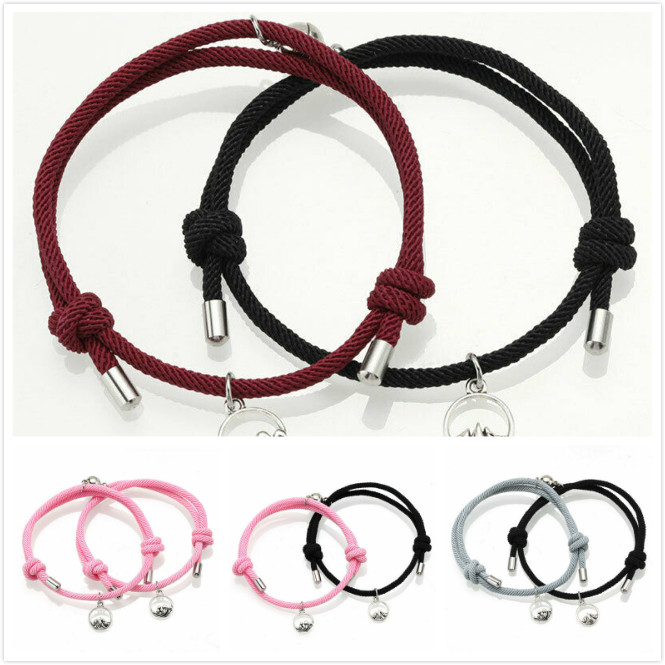 2pcs A&amp;6 Gelang Tali Kepang Magnetik Gaya Korea Untuk Pasangan