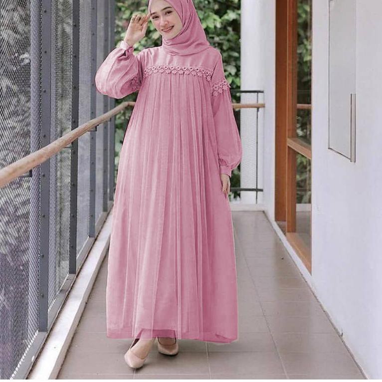 ➲ MAXI NURAINI ZOYA DRESS GAMIS MOSCREPE KOMBI TILE RENDA MEWAH GAMIS PESTA 6 WARNA ❈
