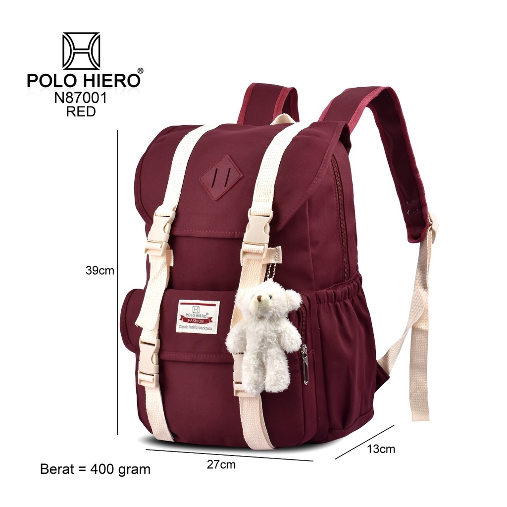 (RF) Tas Wanita Sekolah Polo Hiero N87001 Tas Perempuan Fashion Ransel Fashion Tas Punggung Kerja Kuliah