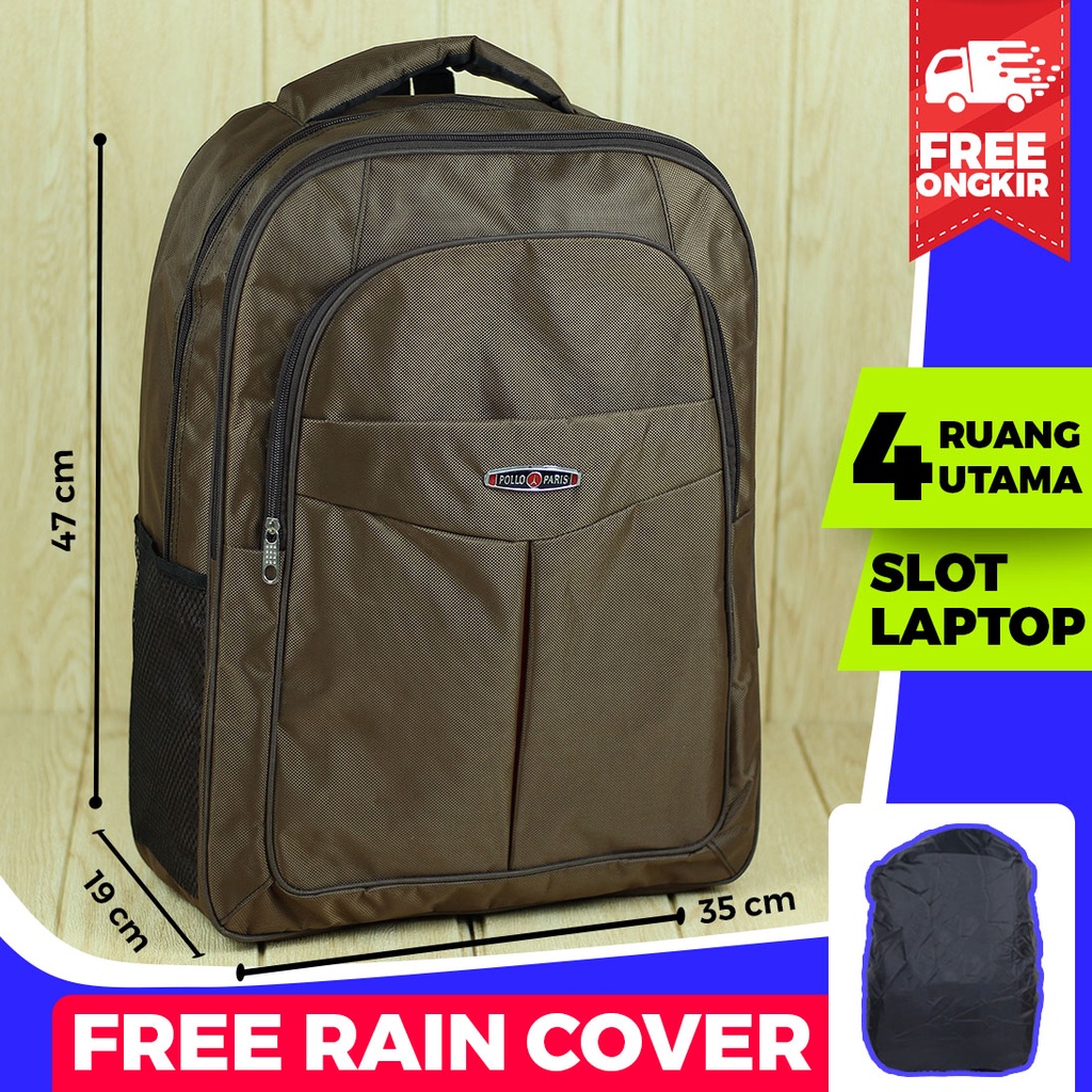 Ransel Gendong Pria Polo Besar Coklat Backpack Punggung Pria Keren Tas Sekolah Polo Berkualitas Awet Bonus Raincover Tas Kerja Dinas