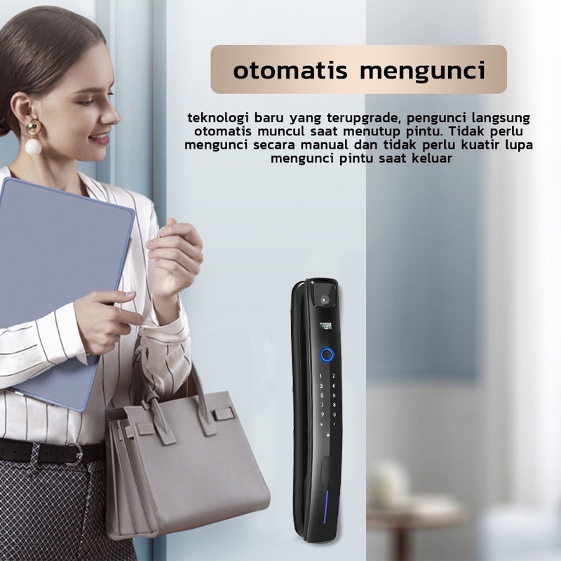 Toolbox 2022 TERBARU Smart Door Lock HD visual peephole camera cat eye fingerprint 6 unlock methods Kartu gesek kata sandi sidik jari untuk menutup dan membuka pintu secara otomatis Dilengkapi dengan pengisian daya USB bel pintu Fingerprint password card-1