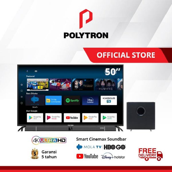 Spesial POLYTRON Smart Cinemax Soundbar 4K UHD LED TV 50 inch PLD 50BUA8859 Limited